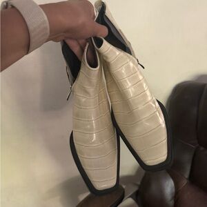 Franco Sarto Cream Western Ankle Boots